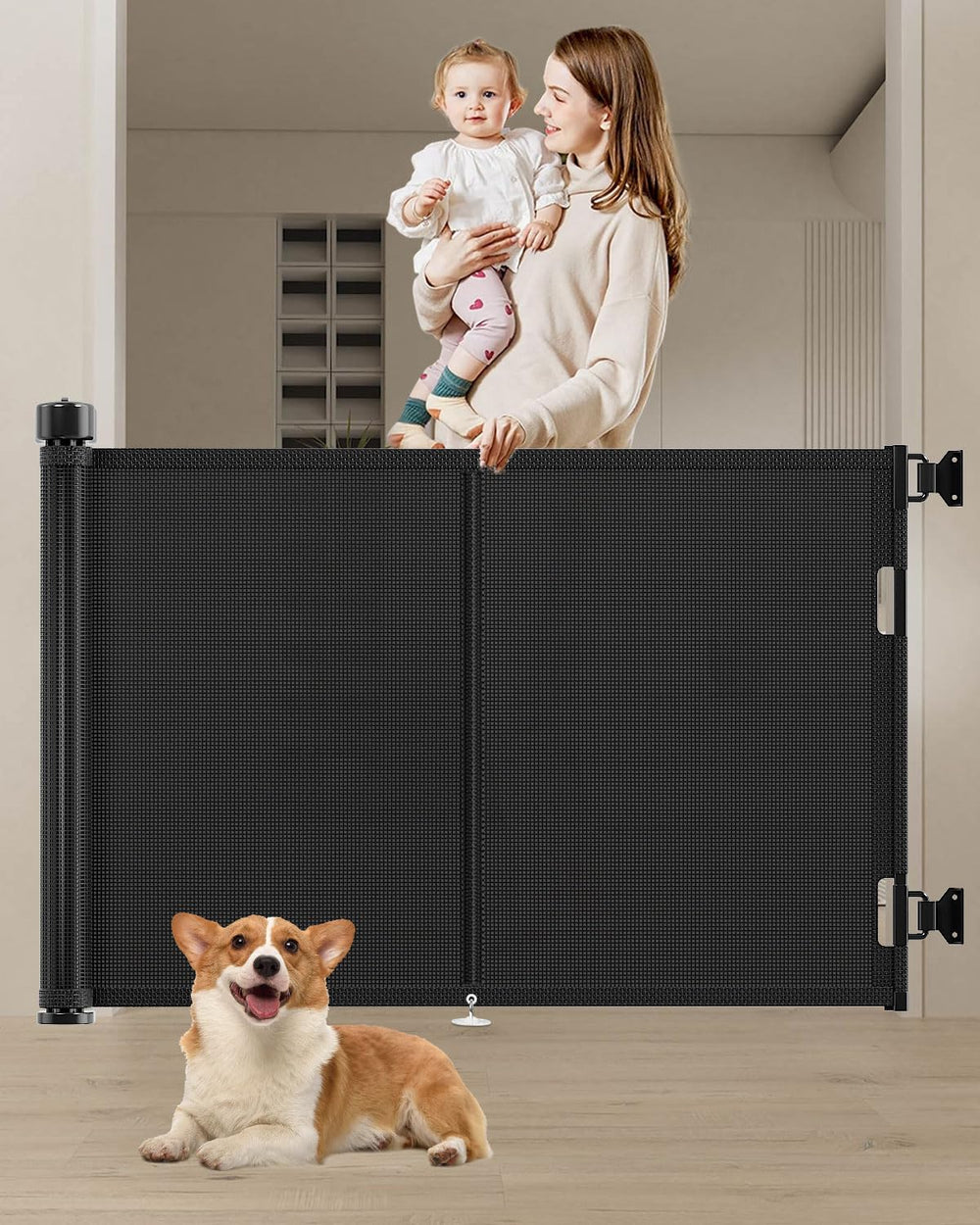 Miumoon 59in retractable gate fiber-bar stability maintains smooth operation for toddlers