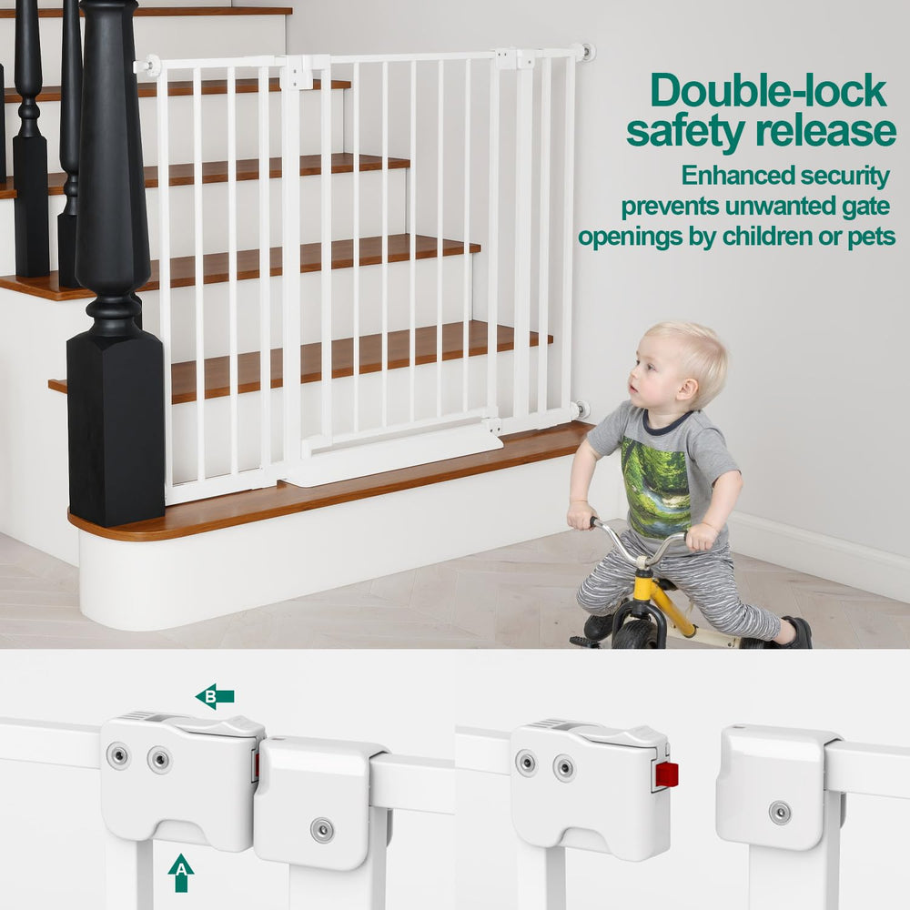 Miumoon baby gate showing a 22-inch walk-through for easy passage