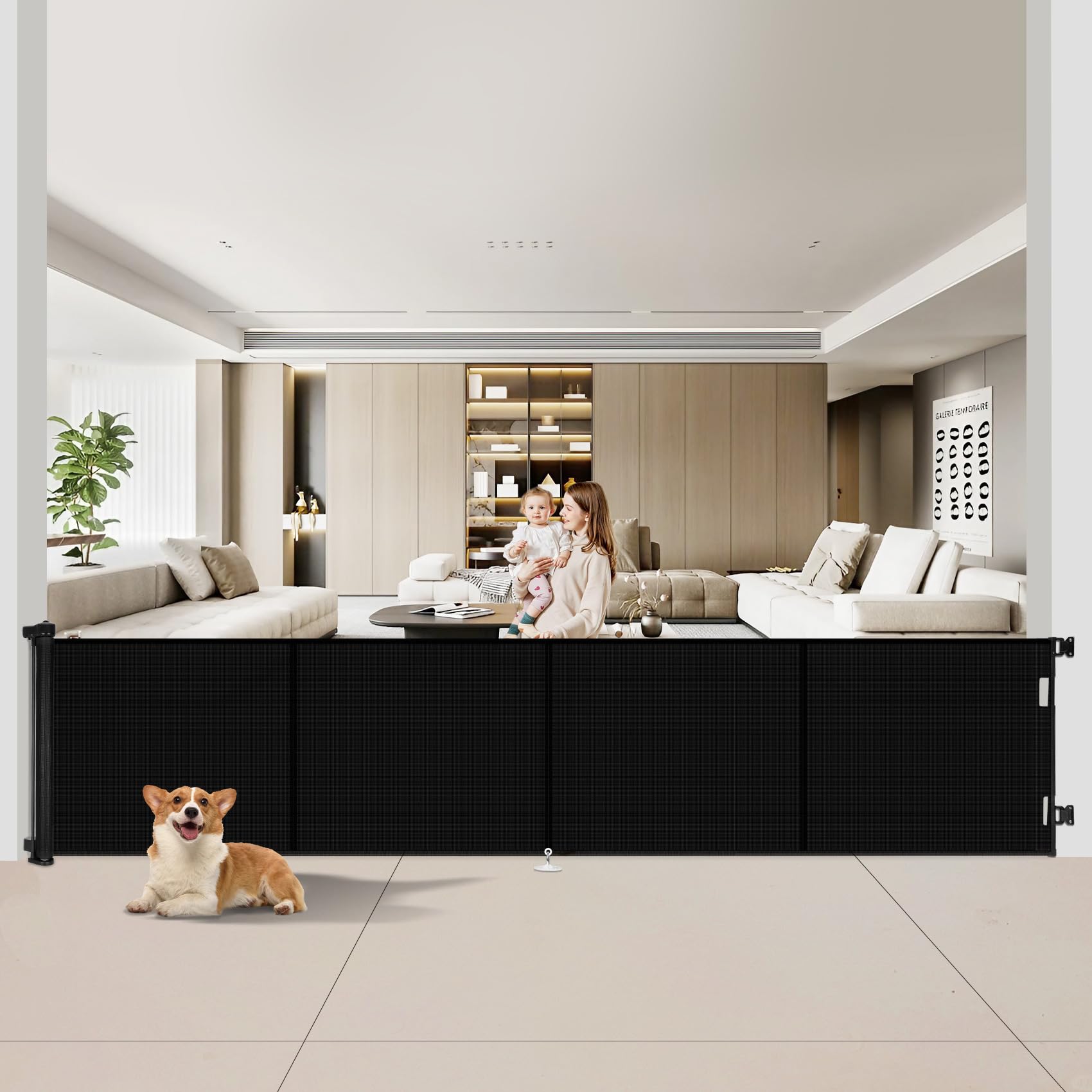 Miumoon retractable baby gate 200inch wide with reinforced design for stable passage.
