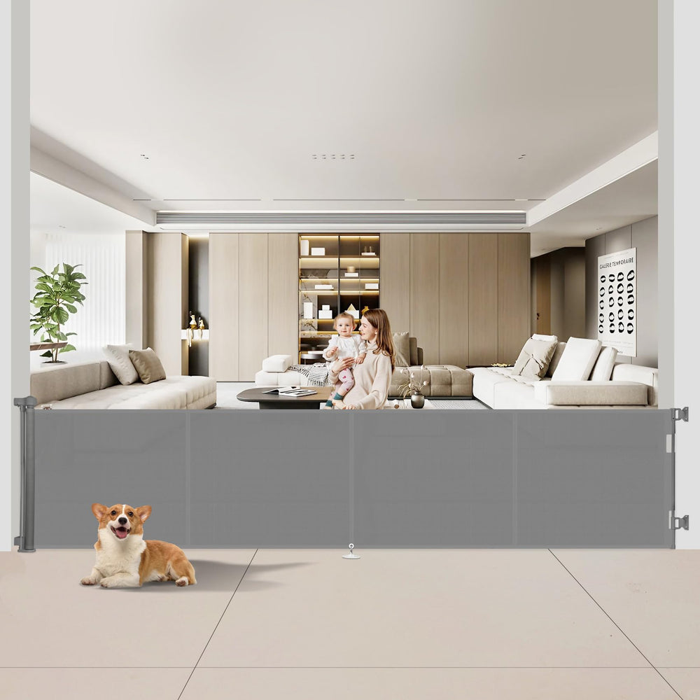 Miumoon retractable baby gate assembly shows sturdy setup for fast door installation.