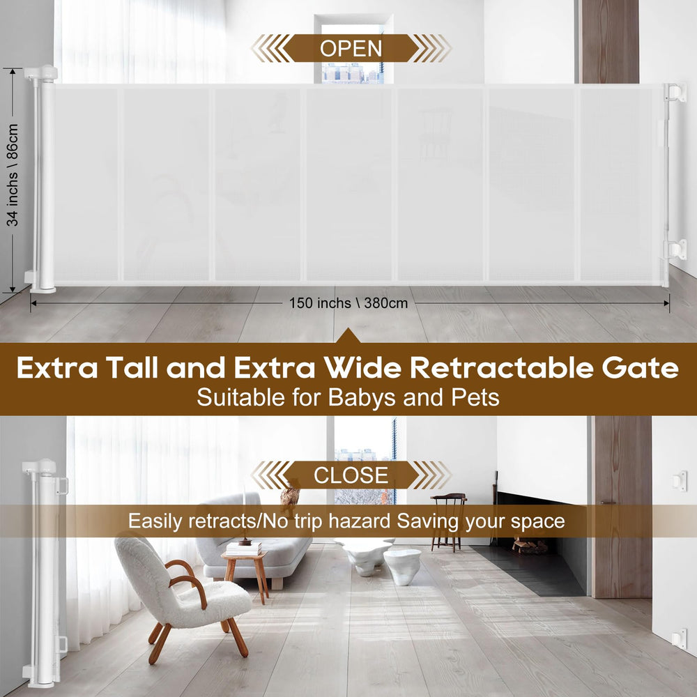 Miumoon retractable baby gate double-lock closeup demonstrates one-handed operation