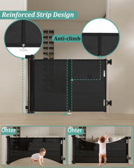 Miumoon gate is 34-inch tall with no bottom bar for stair safety
