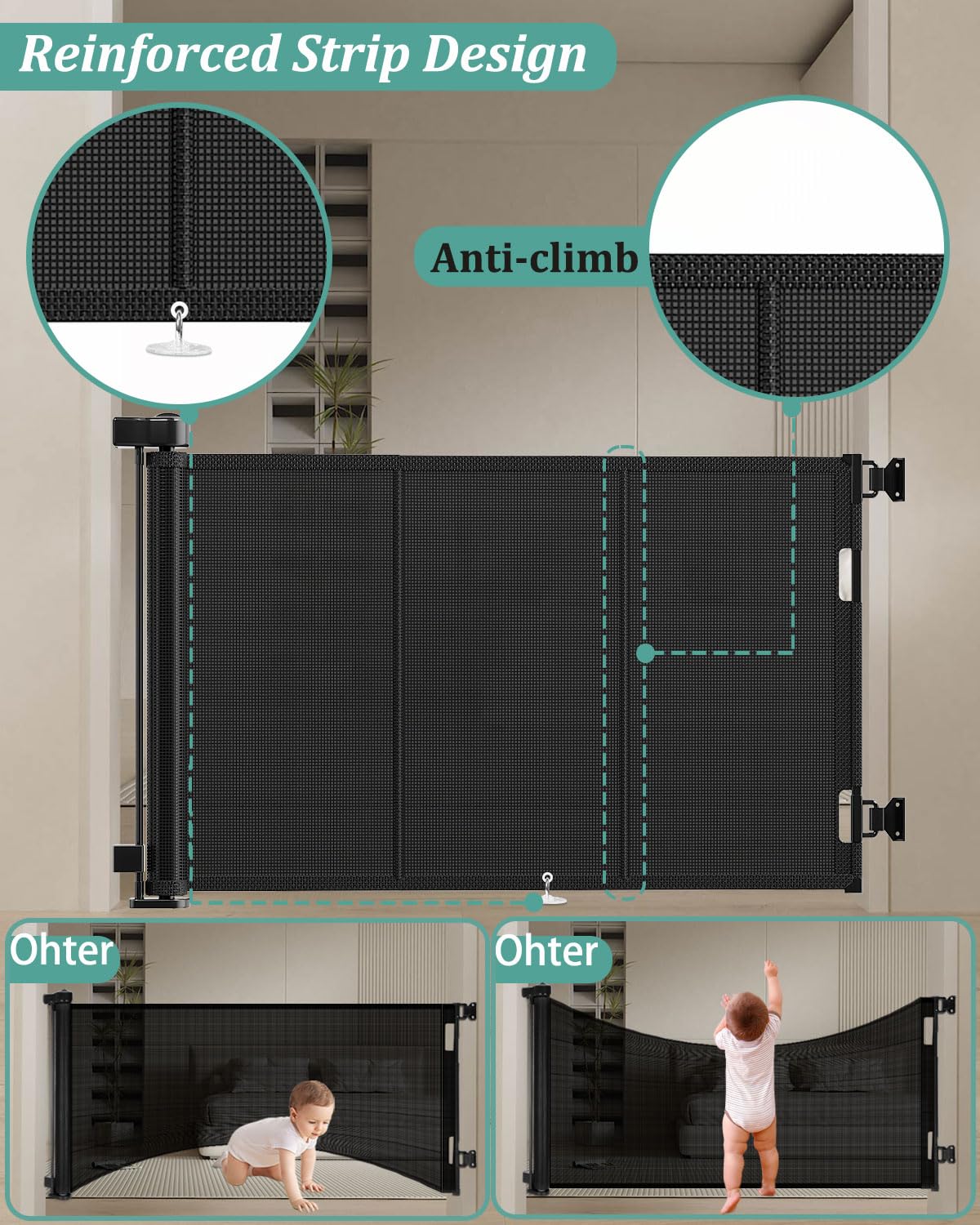 Miumoon retractable gate open between doorways for easy pet passage.