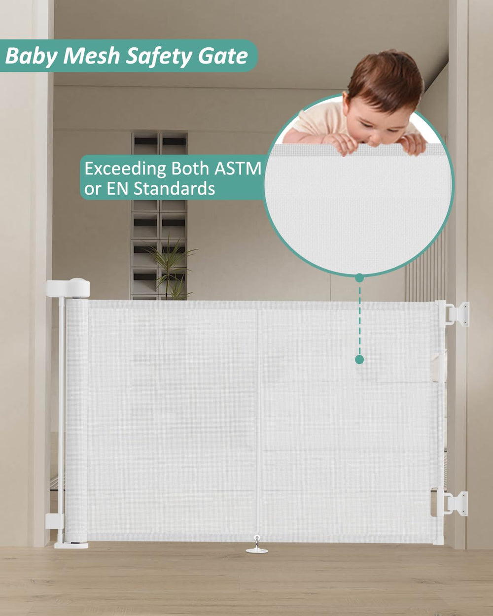 Miumoon soft mesh baby gate surfaces reduce friction against skin.