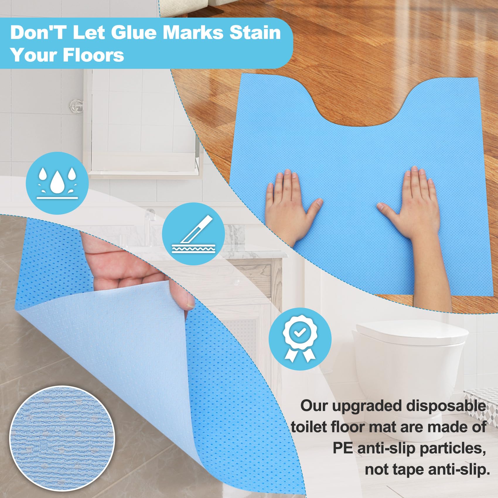 Miumoon Upgraded 25-Pack in-use on bathroom floor provides reliable urine protection.
