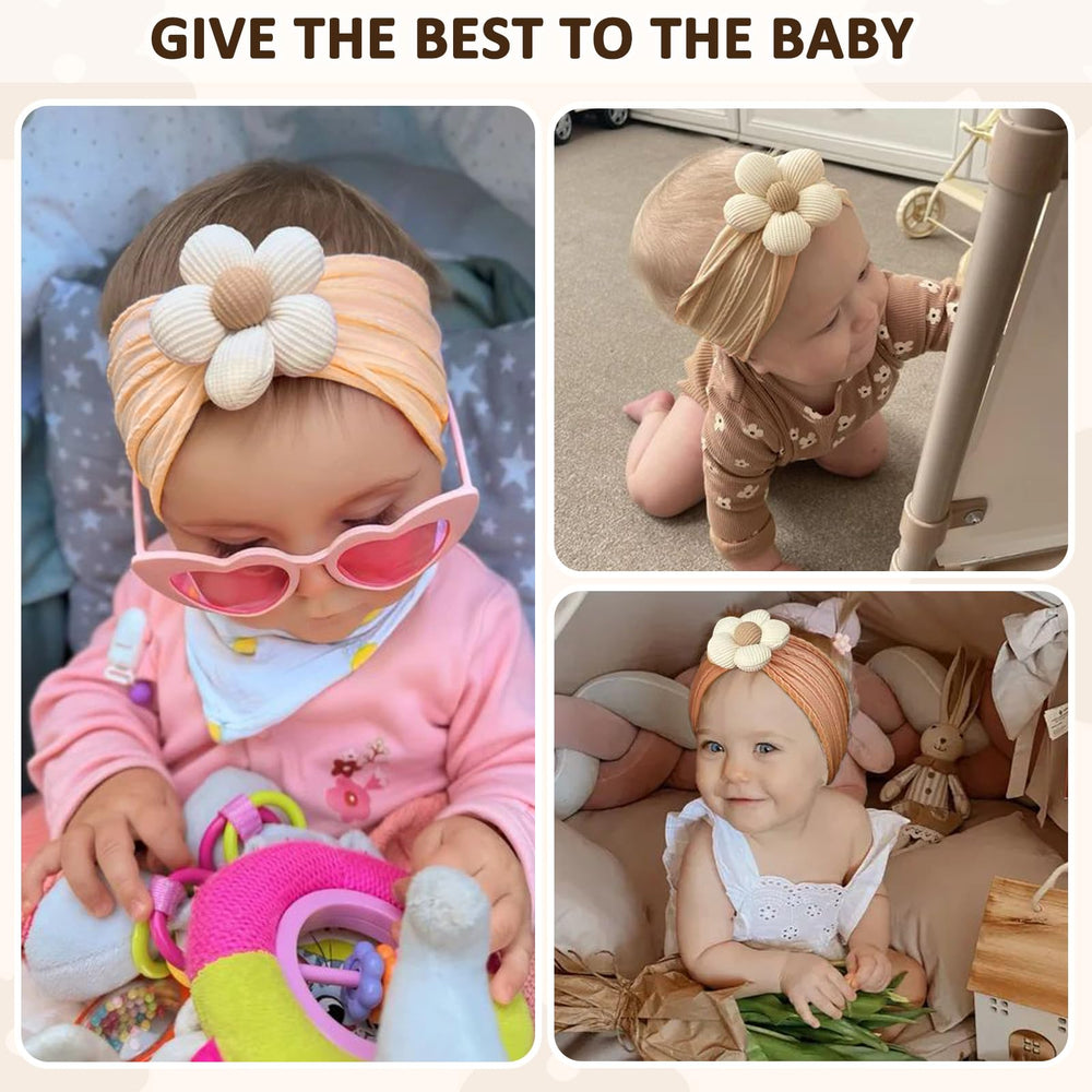 MIUXUESO brown baby flower headbands offer versatile styling and reliable hold.