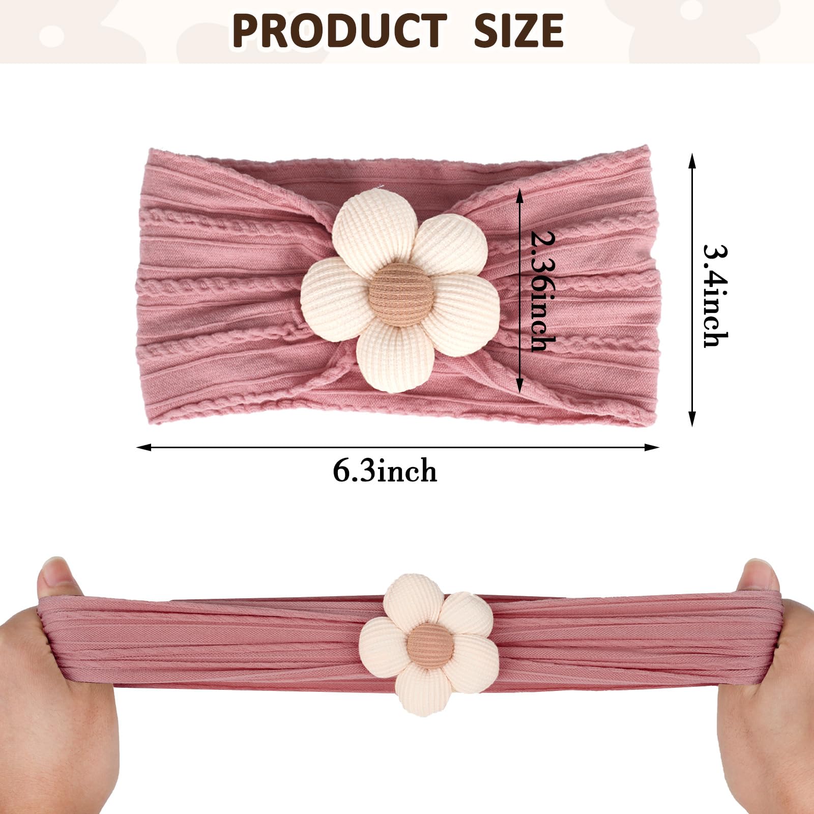 MIUXUESO baby flower headband yellow closeup, elastic band prevents slipping during wear