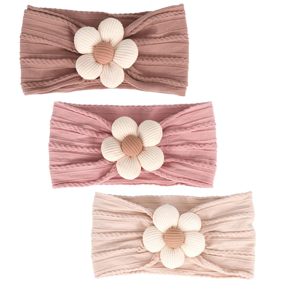 MIUXUESO beige baby flower headband with gentle stretch for growing babies