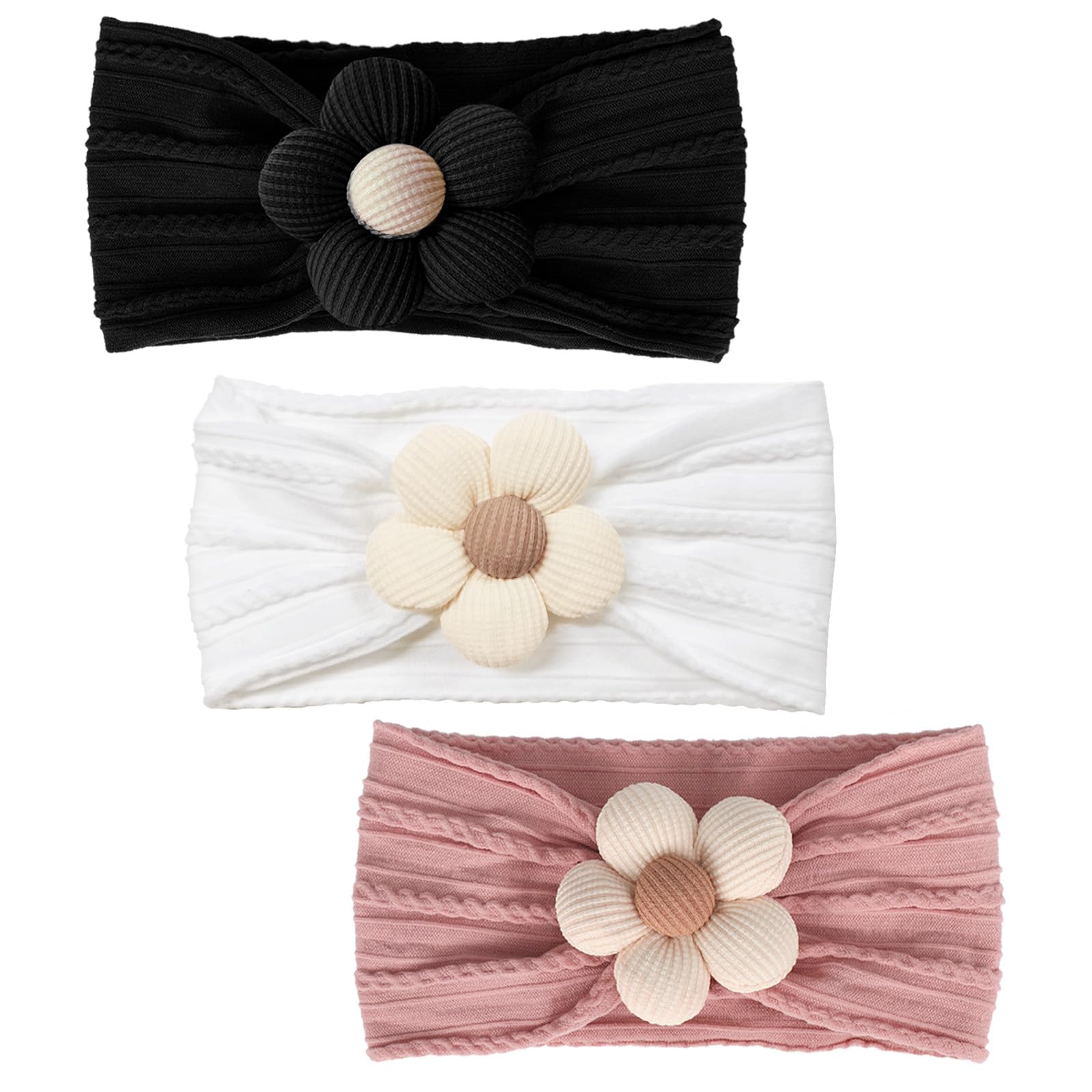 MIUXUESO white front view baby flower headbands for gentle newborn wear