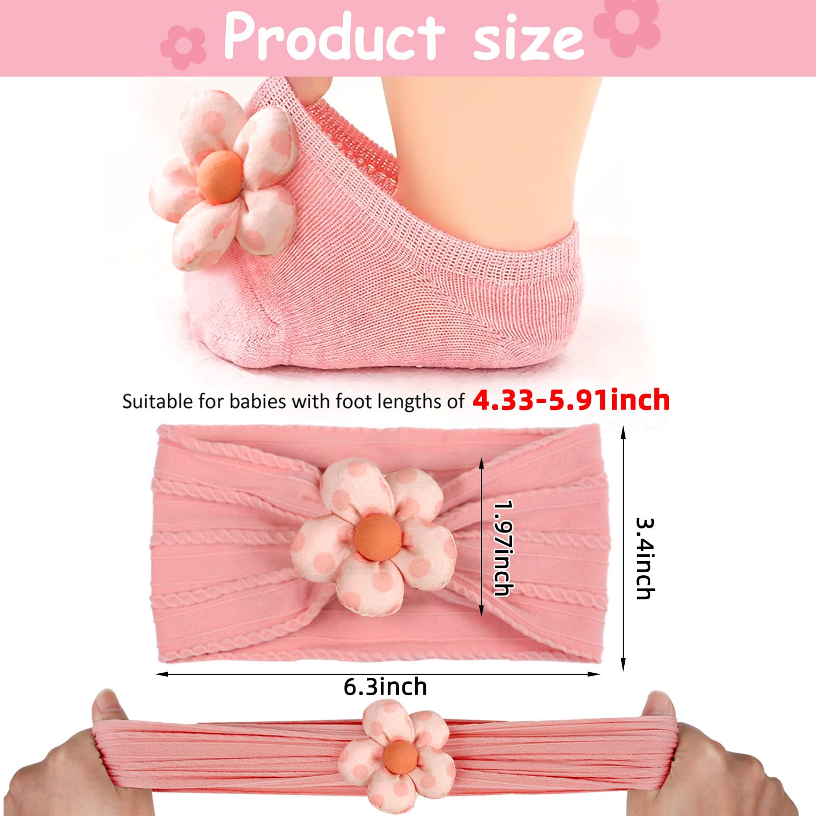 MIUXUESO socks pink 6-12 months three-pair set with gentle non-slip grips