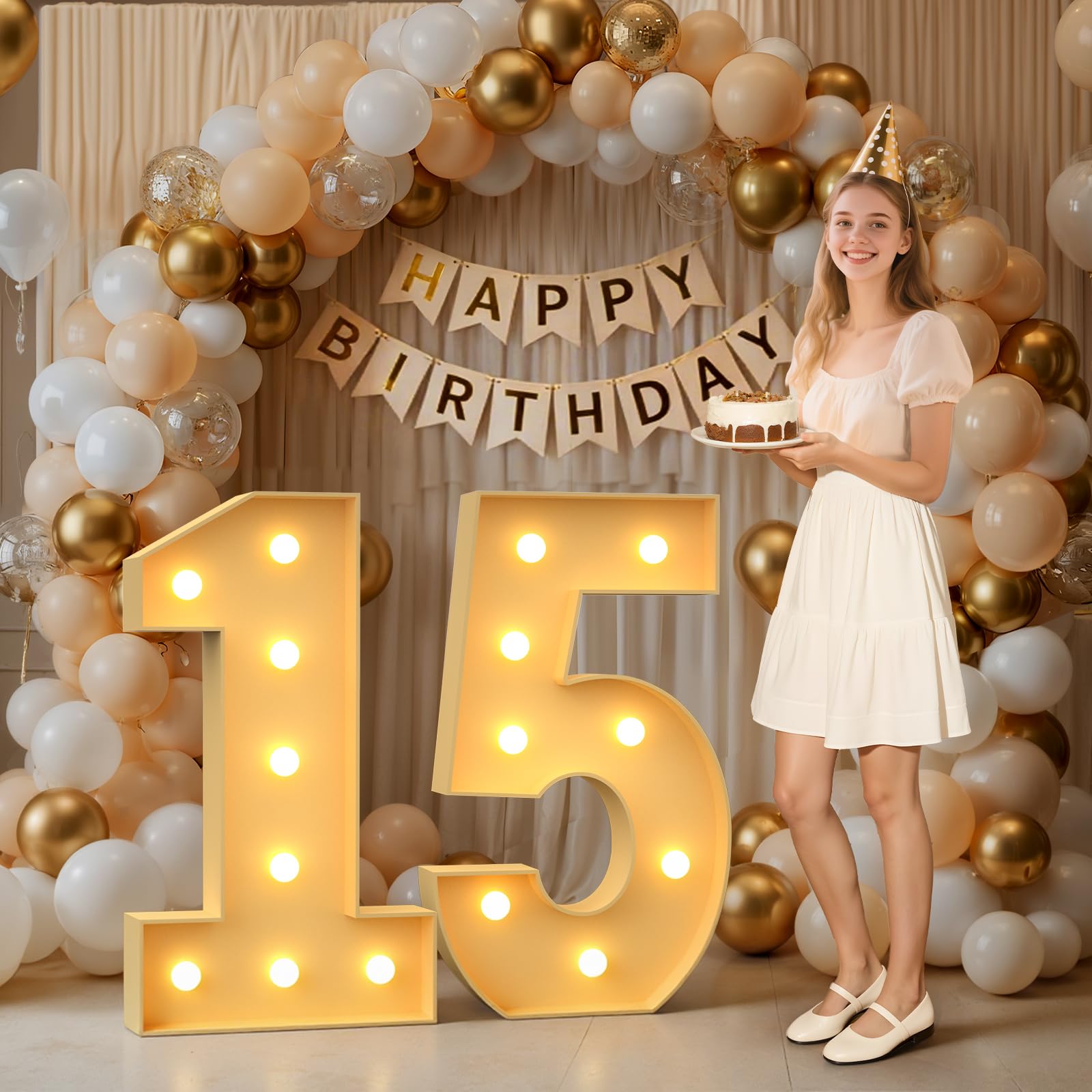 Mixifox 3ft marquee number 15 front view glowing backdrop for photos