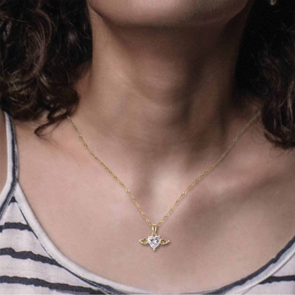 MIXJOY Angel Wings Heart Necklace close-up highlights the winged pendant for remembrance.
