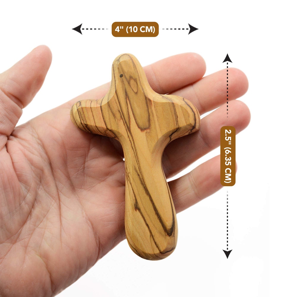MIZZE Bethlehem olive wood cross close-up shows natural grain and authenticity