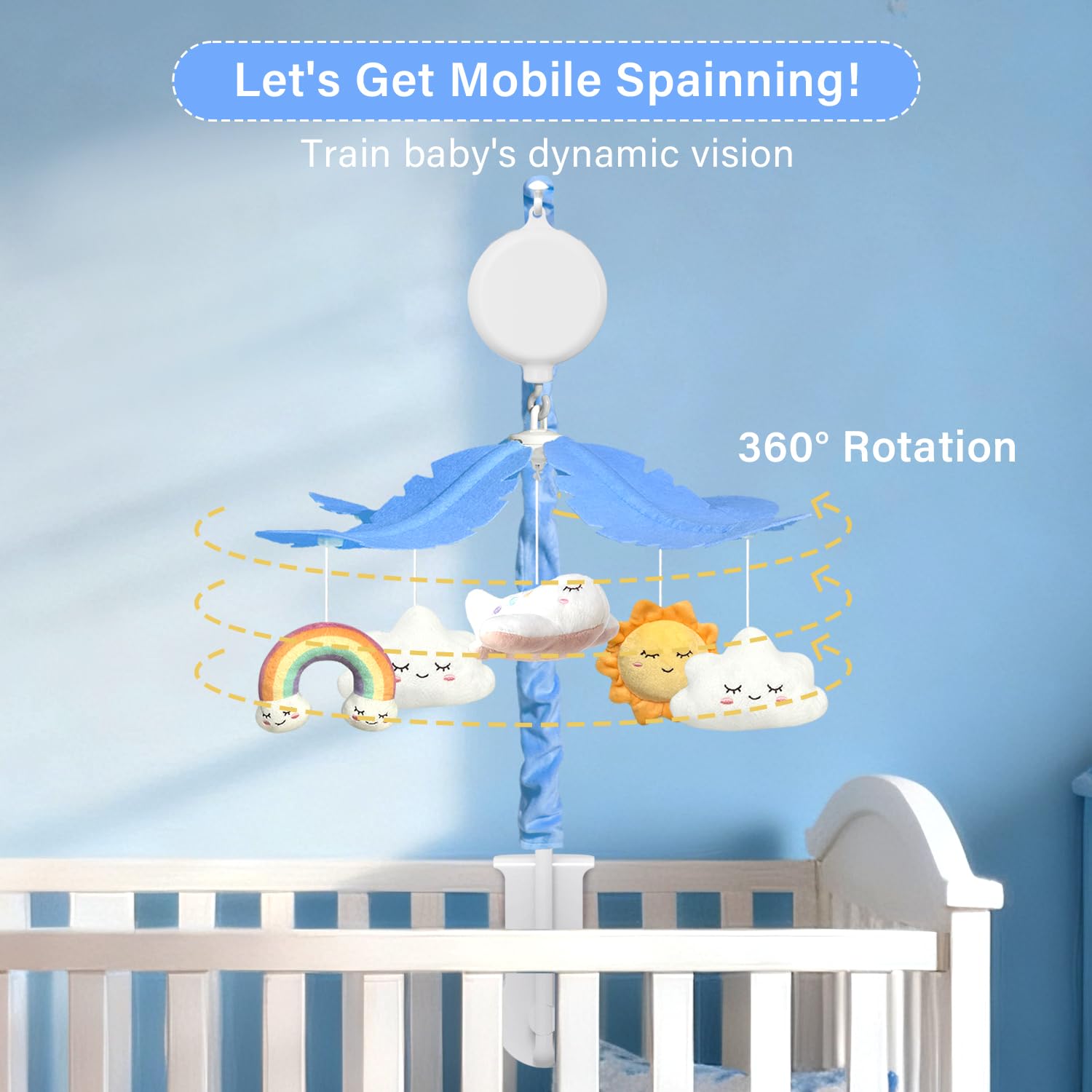 Mkcxcol Crib Mobile rotating music box adds comforting motion and sound