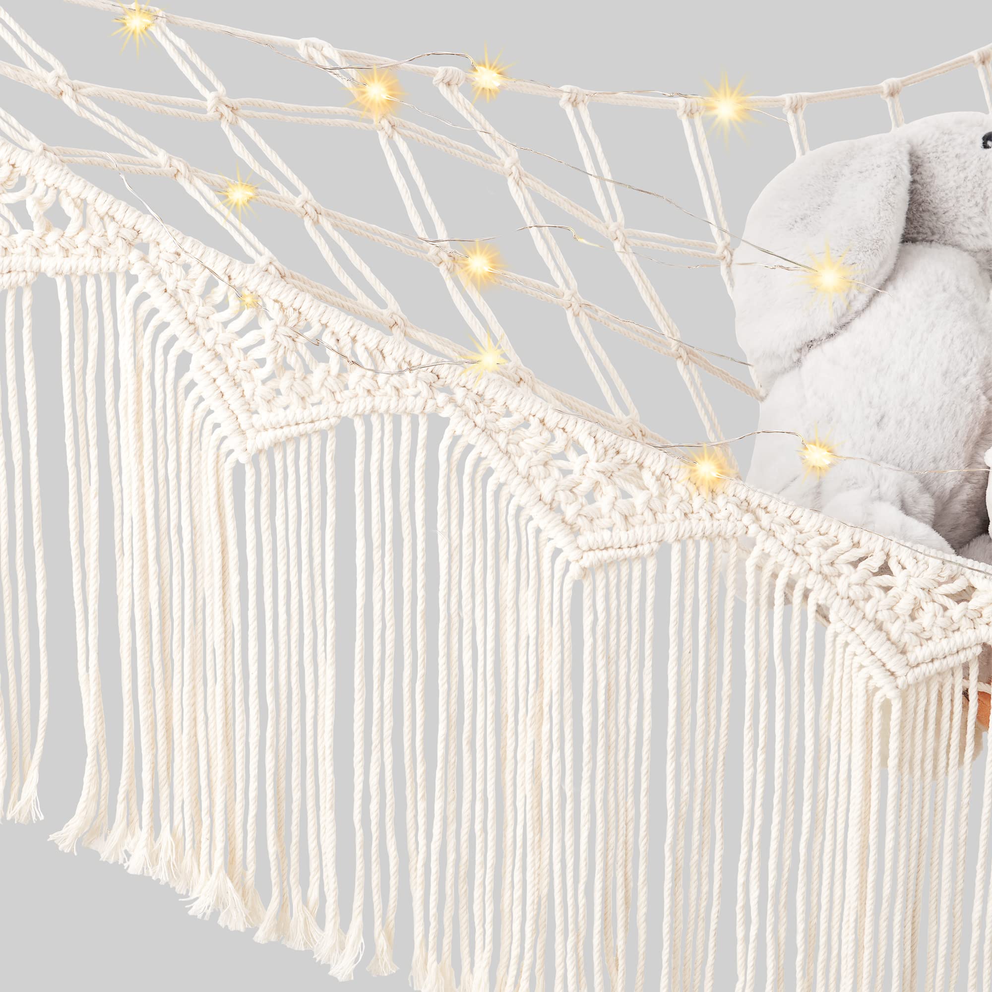 Mkono hammock expanded to 41 by 41 inches for large toy capacity.