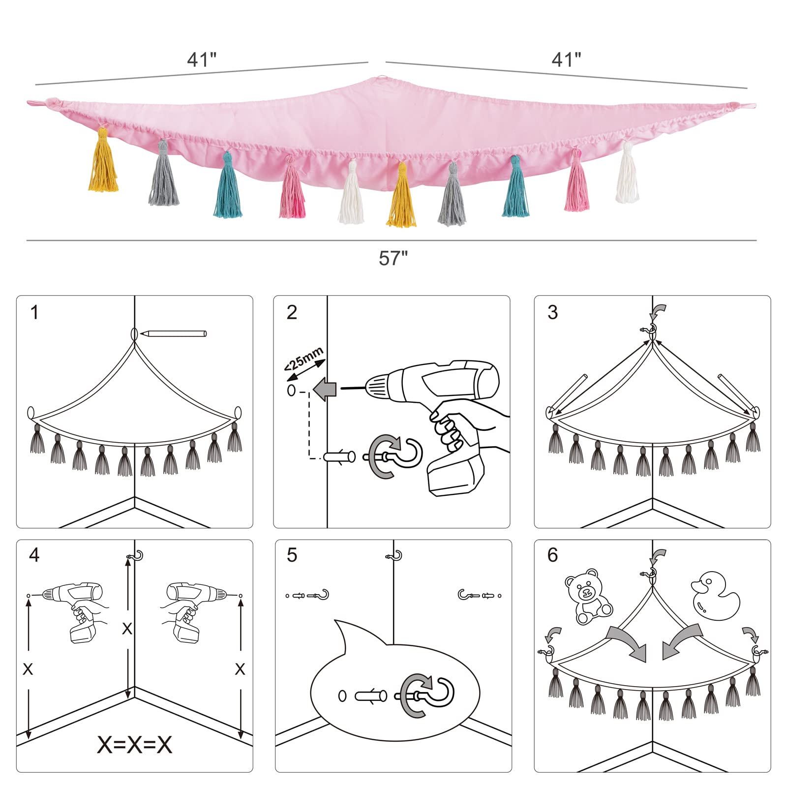 Mkono kids room display boho hammock pink used for toy storage