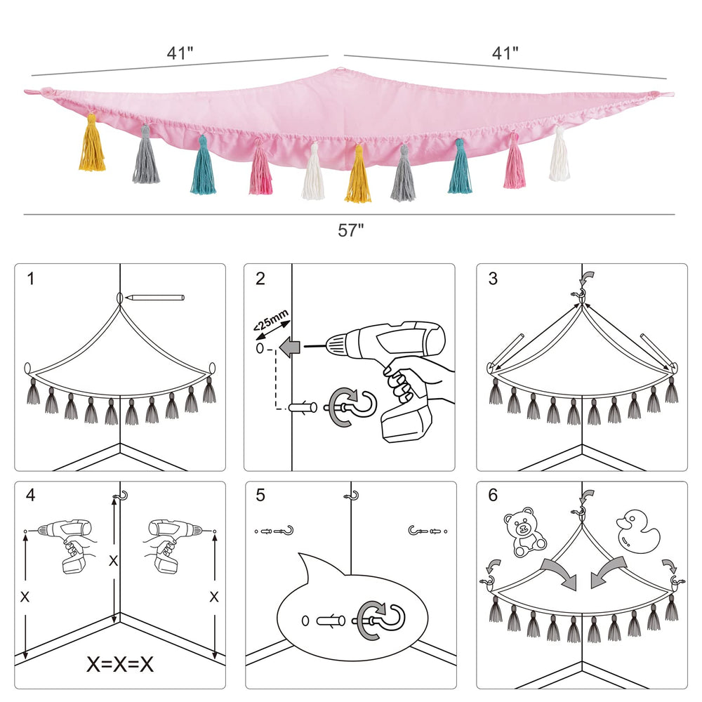 Mkono kids room display boho hammock pink used for toy storage