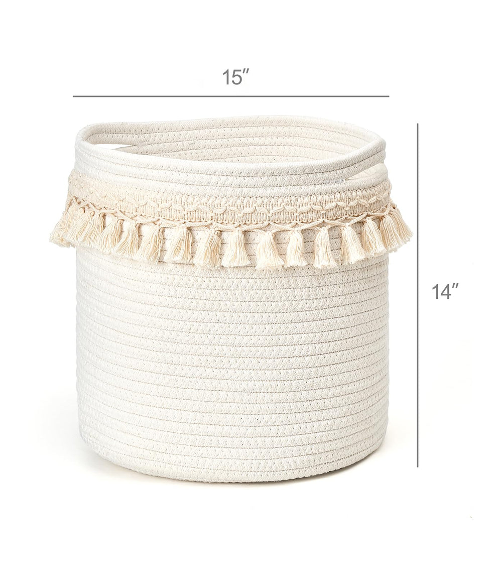 Mkono macrame basket on bedside table organizing magazines
