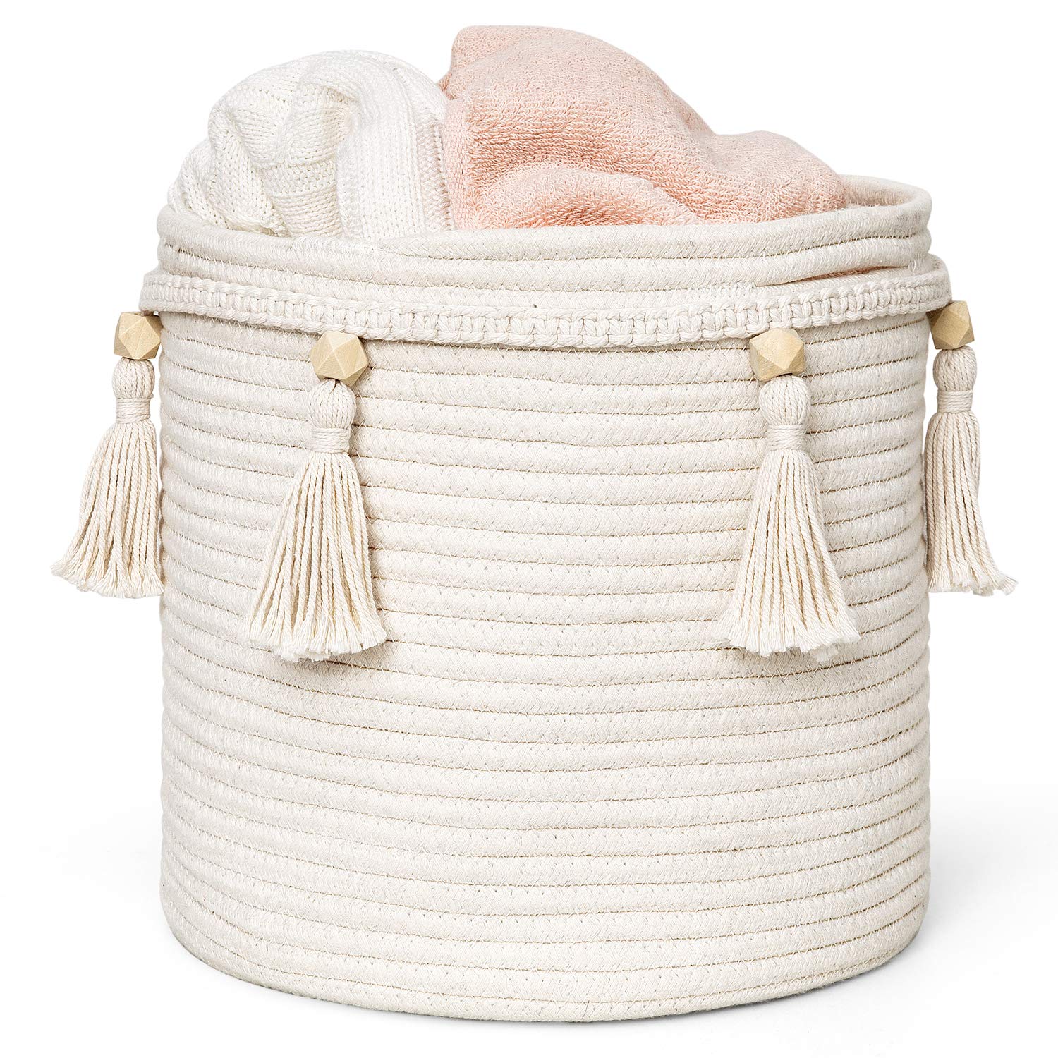 Mkono macrame basket front tassel showcases boho storage and decorative charm.