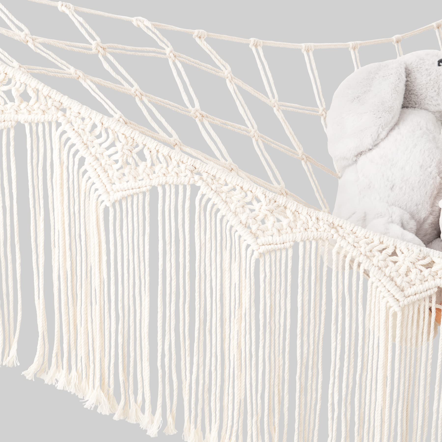Mkono stuffed animal hammock large capacity with plush toys on display