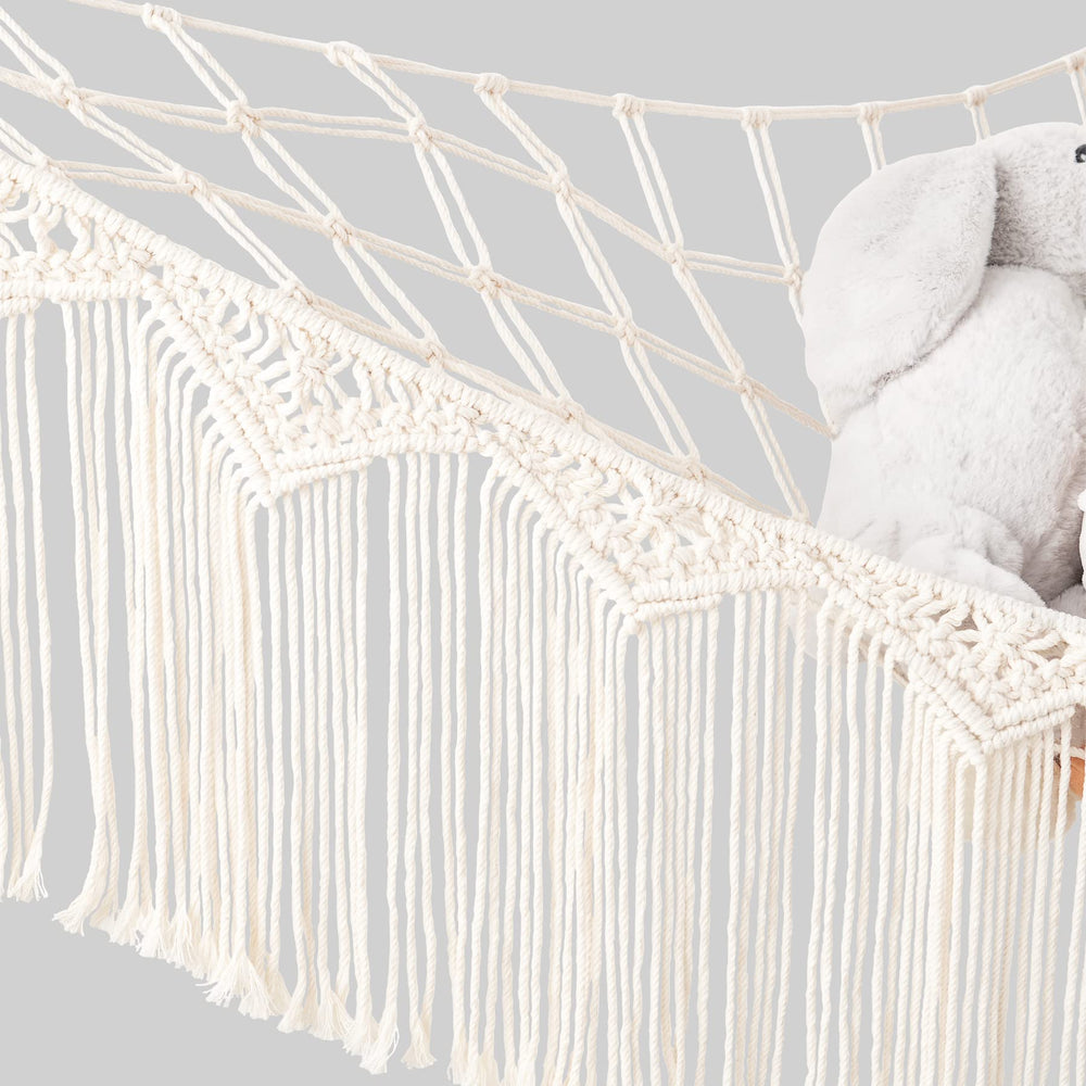 Mkono stuffed animal hammock large capacity with plush toys on display