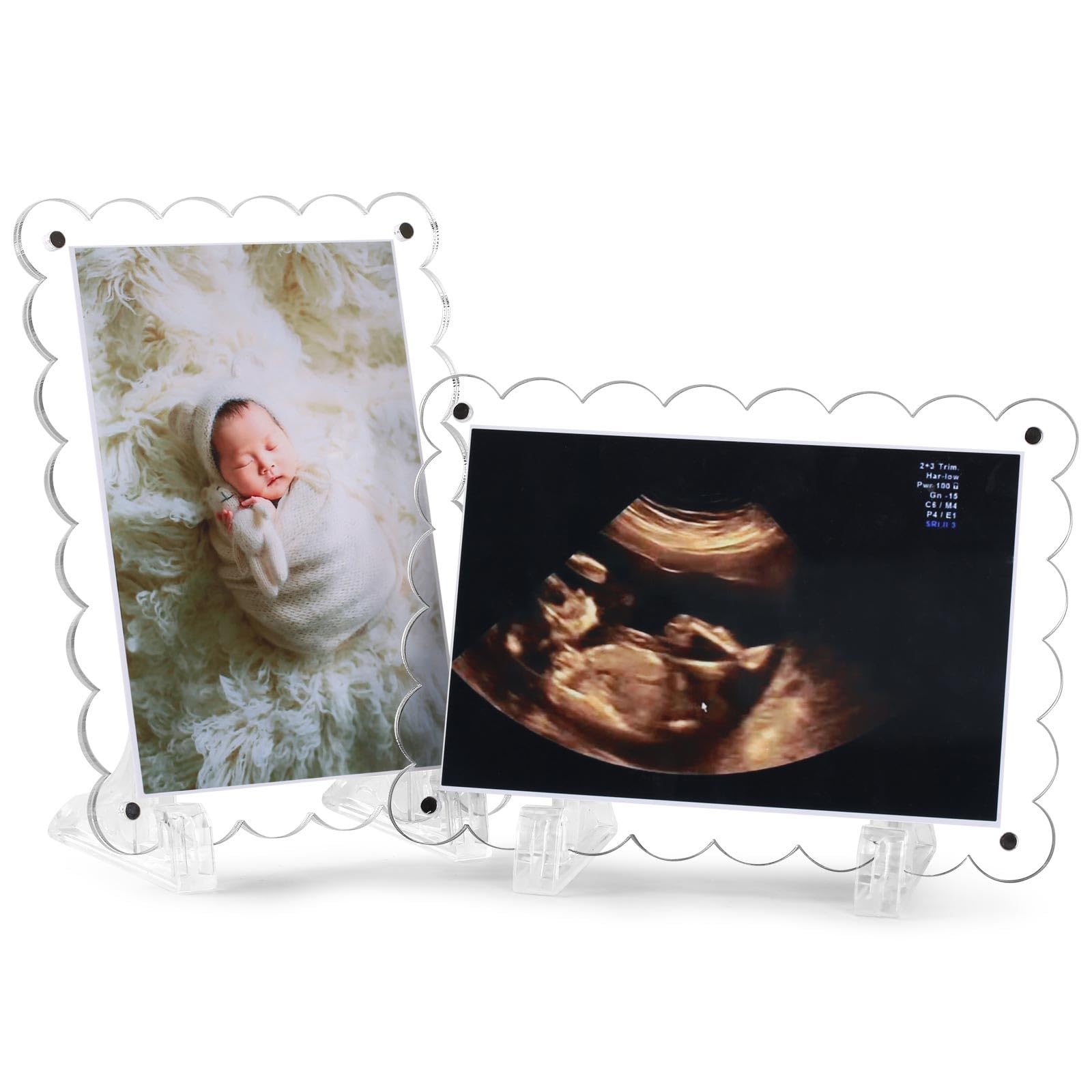 Mlatnod dual-frame in clear acrylic displaying two ultrasound photos for memories.