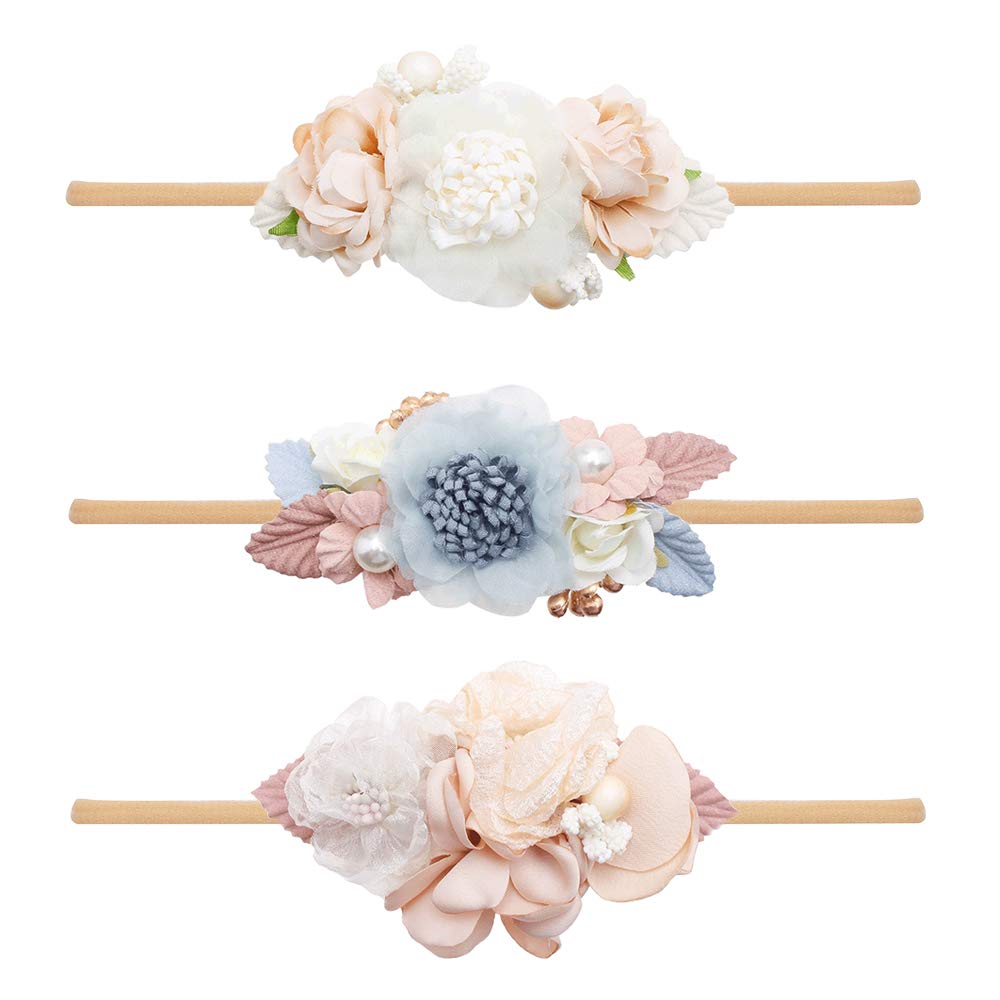 mligril baby headband with pink flower, gentle for everyday wear.