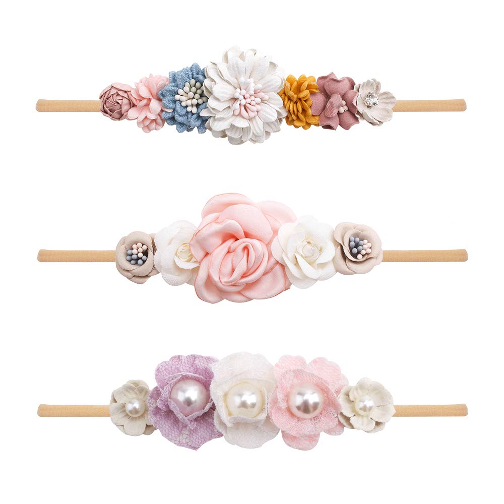 mligril baby girl nylon headband with floral bows for soft all-day wear