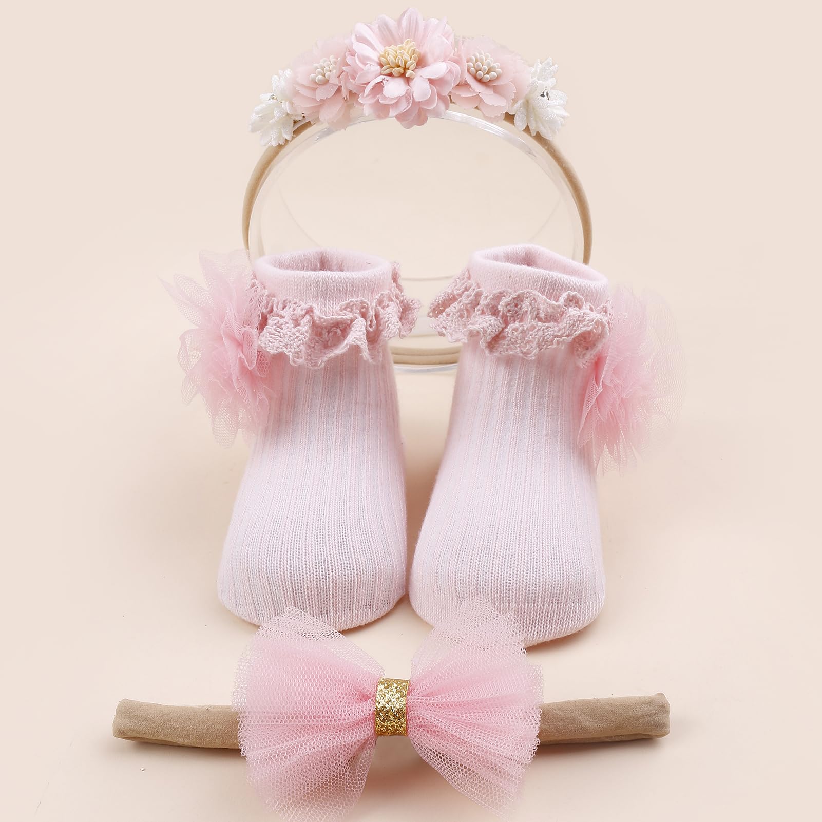 mligril baby girls headband and socks set style 2 pairs with outfits for birthdays.