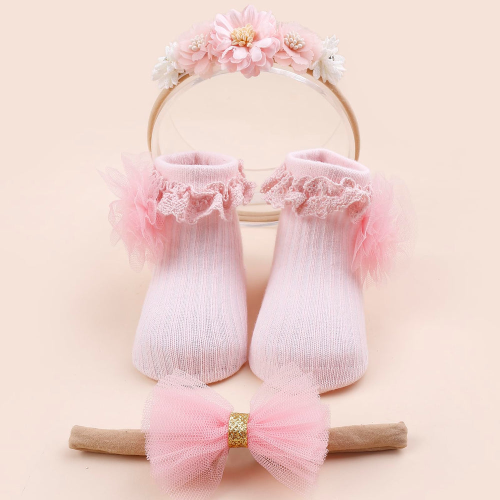 mligril baby girls headband and socks set style 2 pairs with outfits for birthdays.
