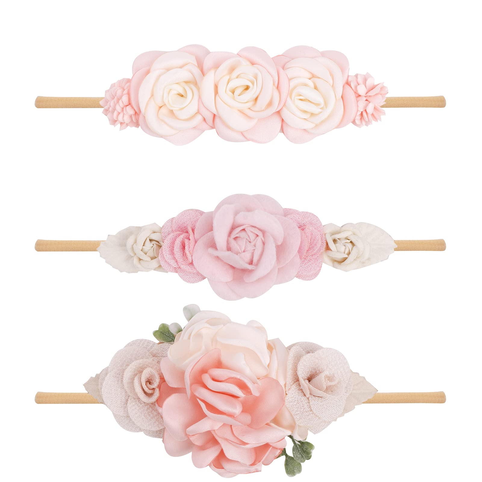 mligril baby girl nylon headband with pink flower bow for newborn comfort