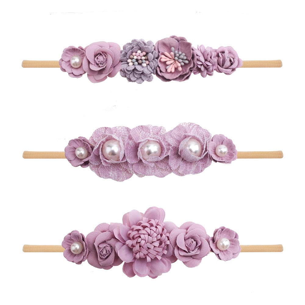 mligril baby nylon headband with flower bow for newborn photo sessions.
