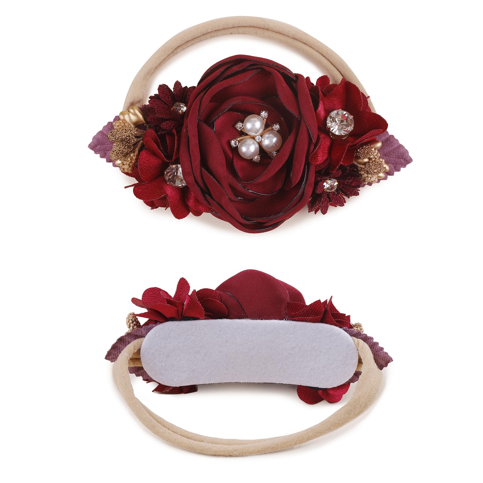 mligril back cotton pad headband—soft backing prevents marks on baby skin.