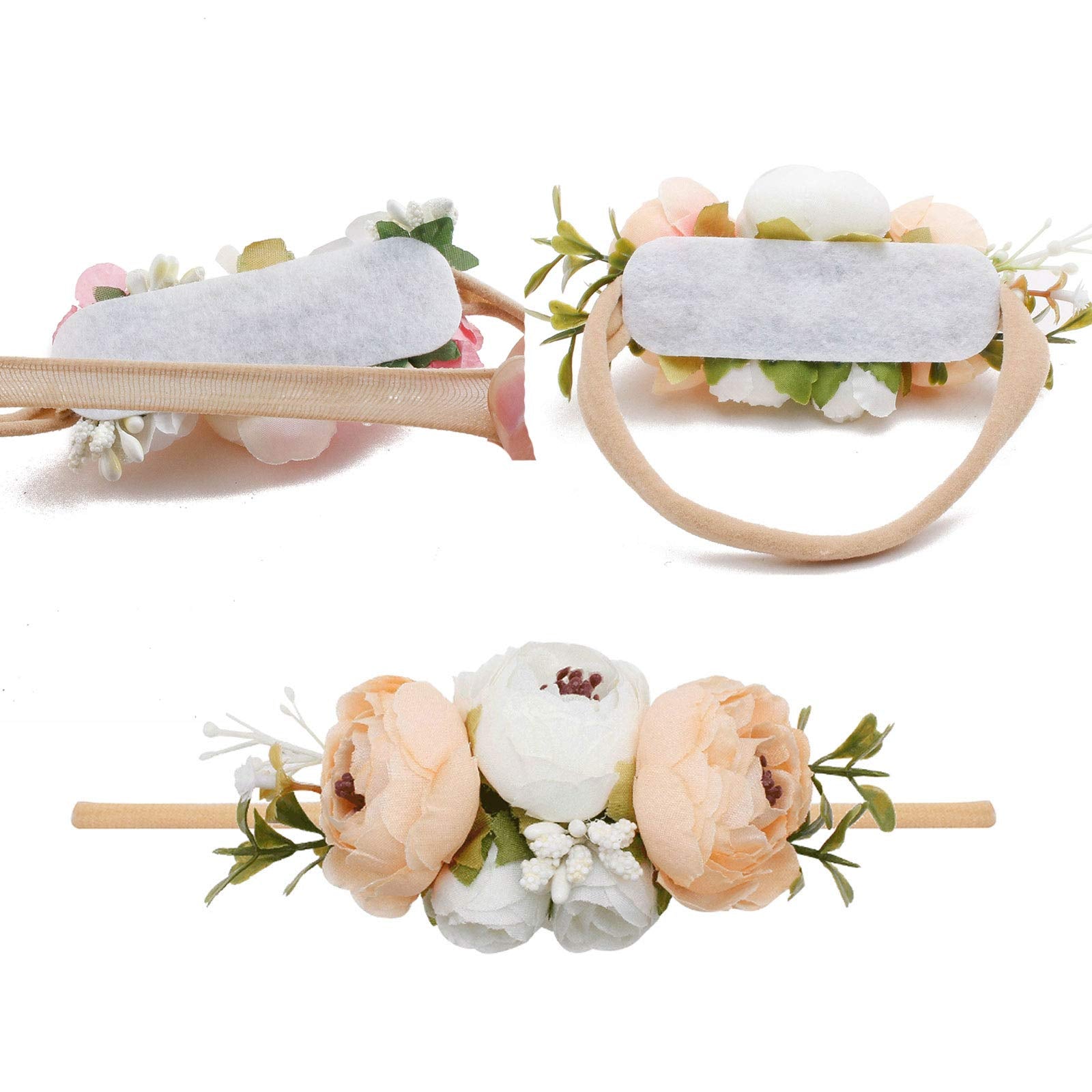 mligril floral headband collection 4: gentle fabric bows with secure stretch fit