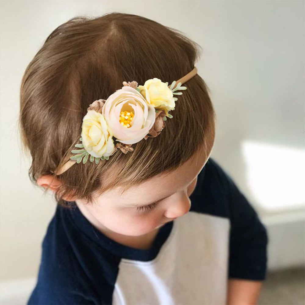 mligril floral headbands stretchable fit for ages 1-6 shown in flat lay