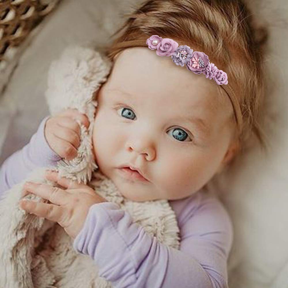 mligril floral wrap headband shown on a baby, ideal for photoshoots.