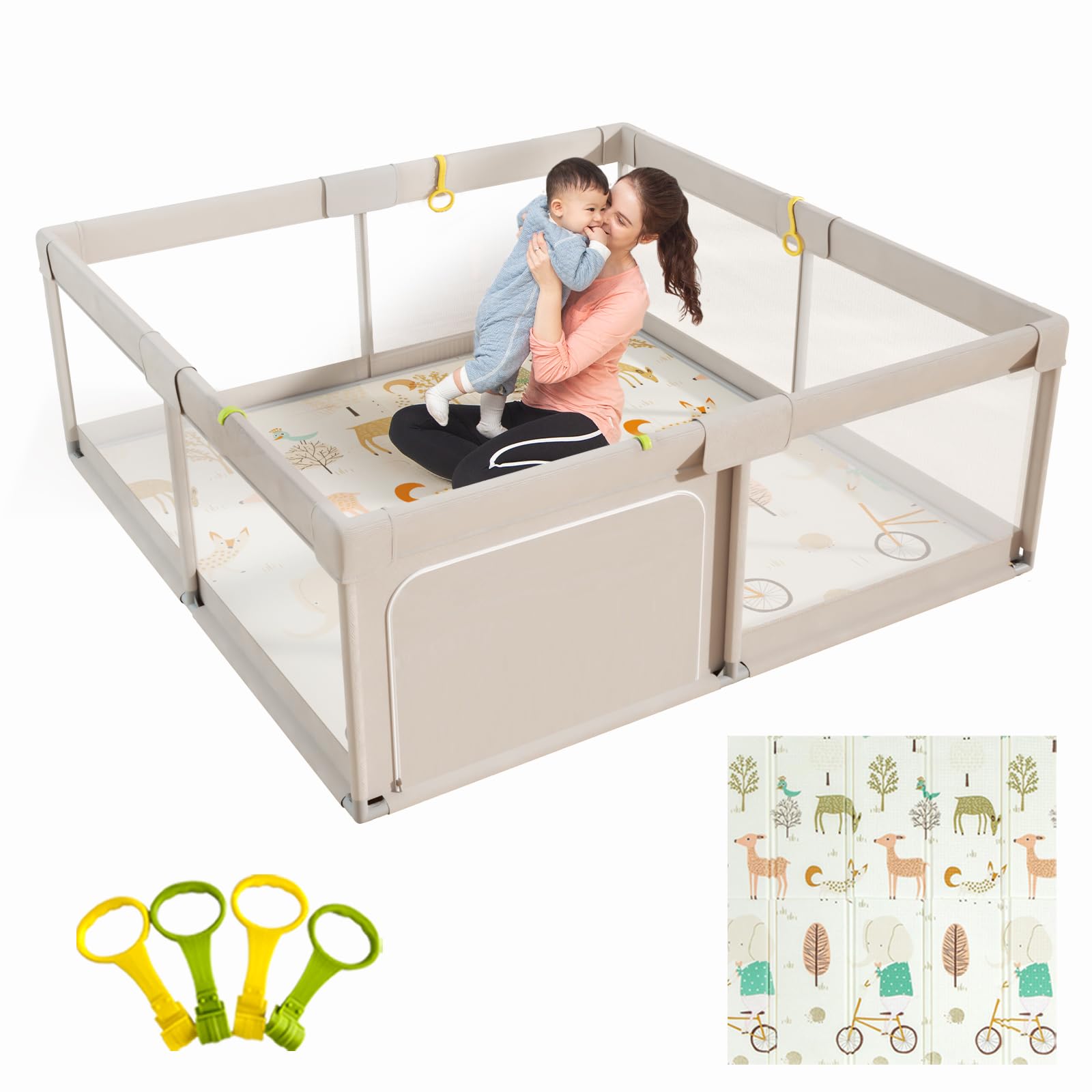 Mloong baby playpen large setup shows easy assembly for faster playtime