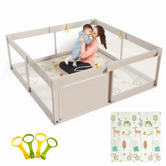 Mloong baby playpen large setup shows easy assembly for faster playtime