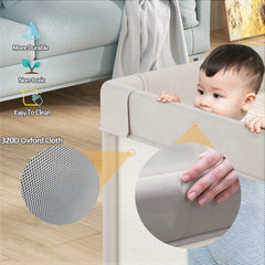 Mloong baby playpen mesh side panel enables easy supervision.
