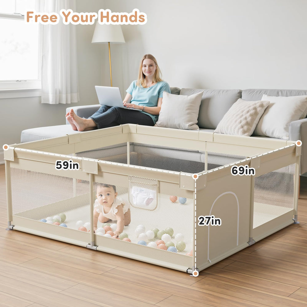 Mloong playpen with 360-degree mesh for clear visibility and breathable play