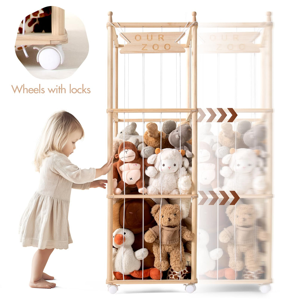 Mloong wood zoo storage assembly showcases sturdy, decorative toy organizer