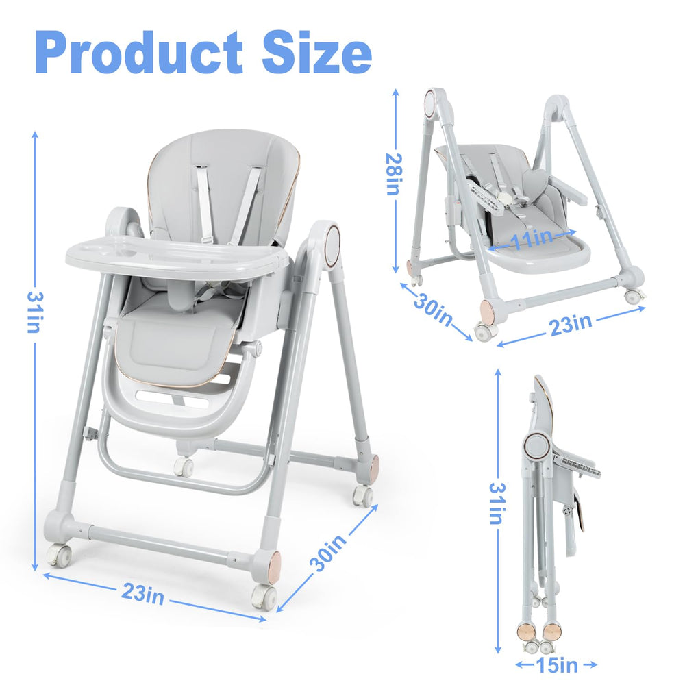 MMBABY high chair folds in one piece for compact storage and portability