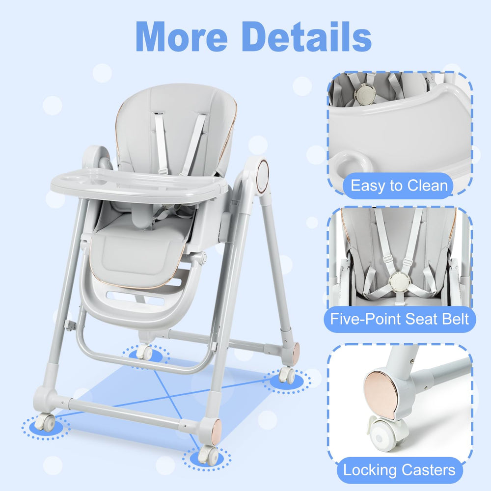 MMBABY high chair with widened plate for larger portions and easier feeding