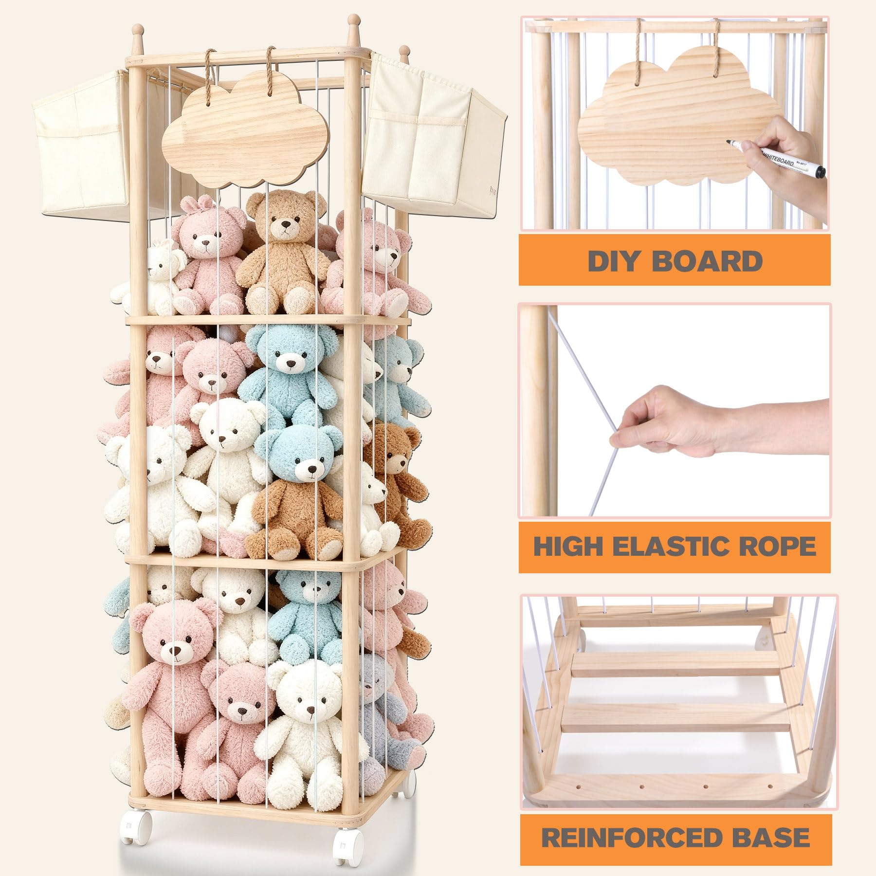 MMEEPO reinforced bottom panel provides stable support for heavy toy piles.