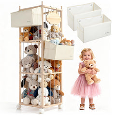 MMEEPO stuffed animal storage 53-inch unit keeps plush toys neatly organized in playrooms.
