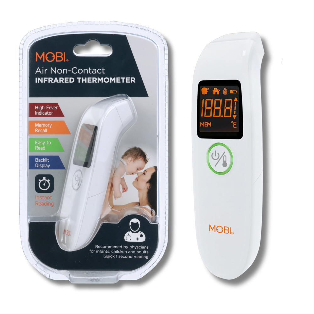 MOBI Air front-view non-contact thermometer for fast family readings.