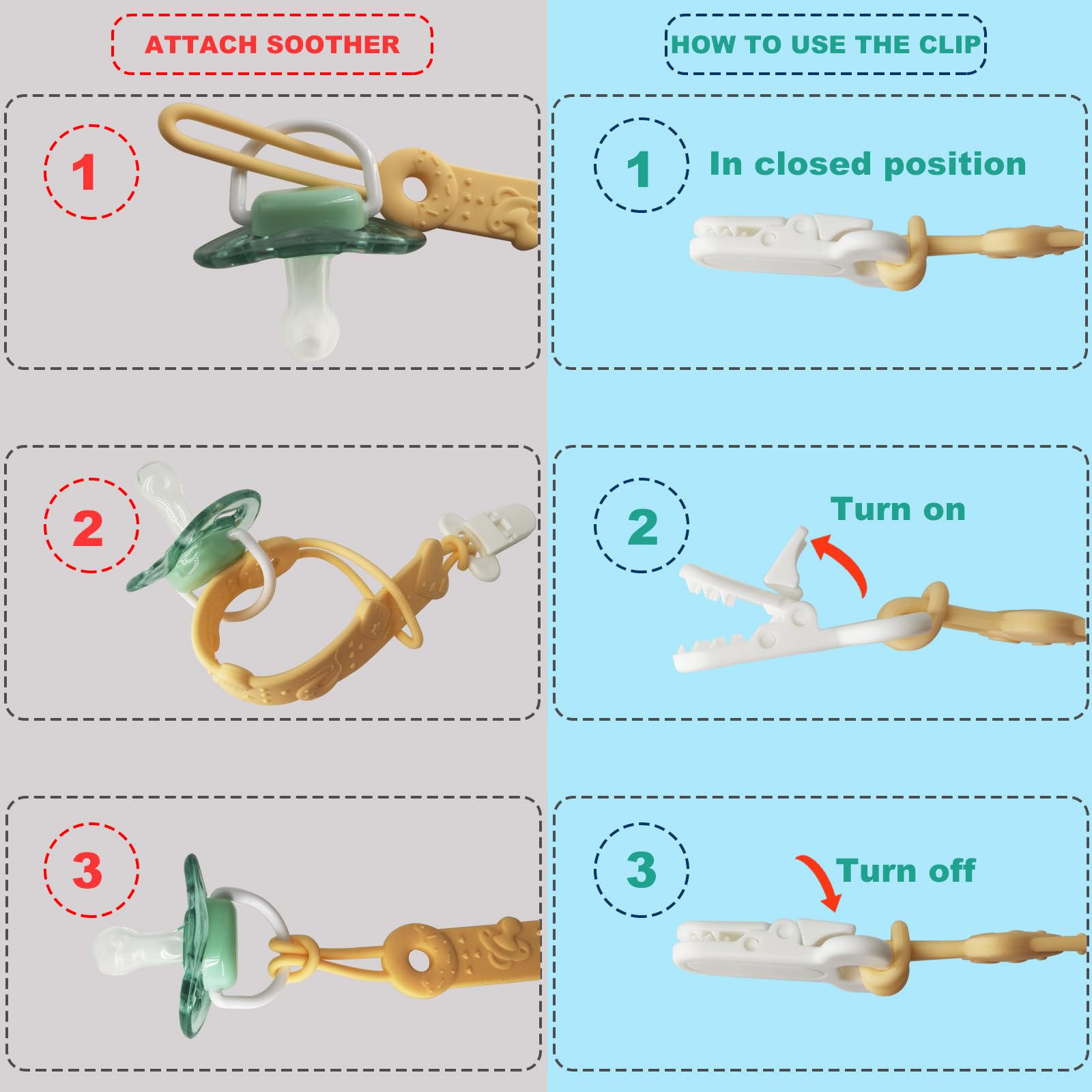 MOBU pacifier clip 4pack easy to clean with wipes, water, or boiling water.