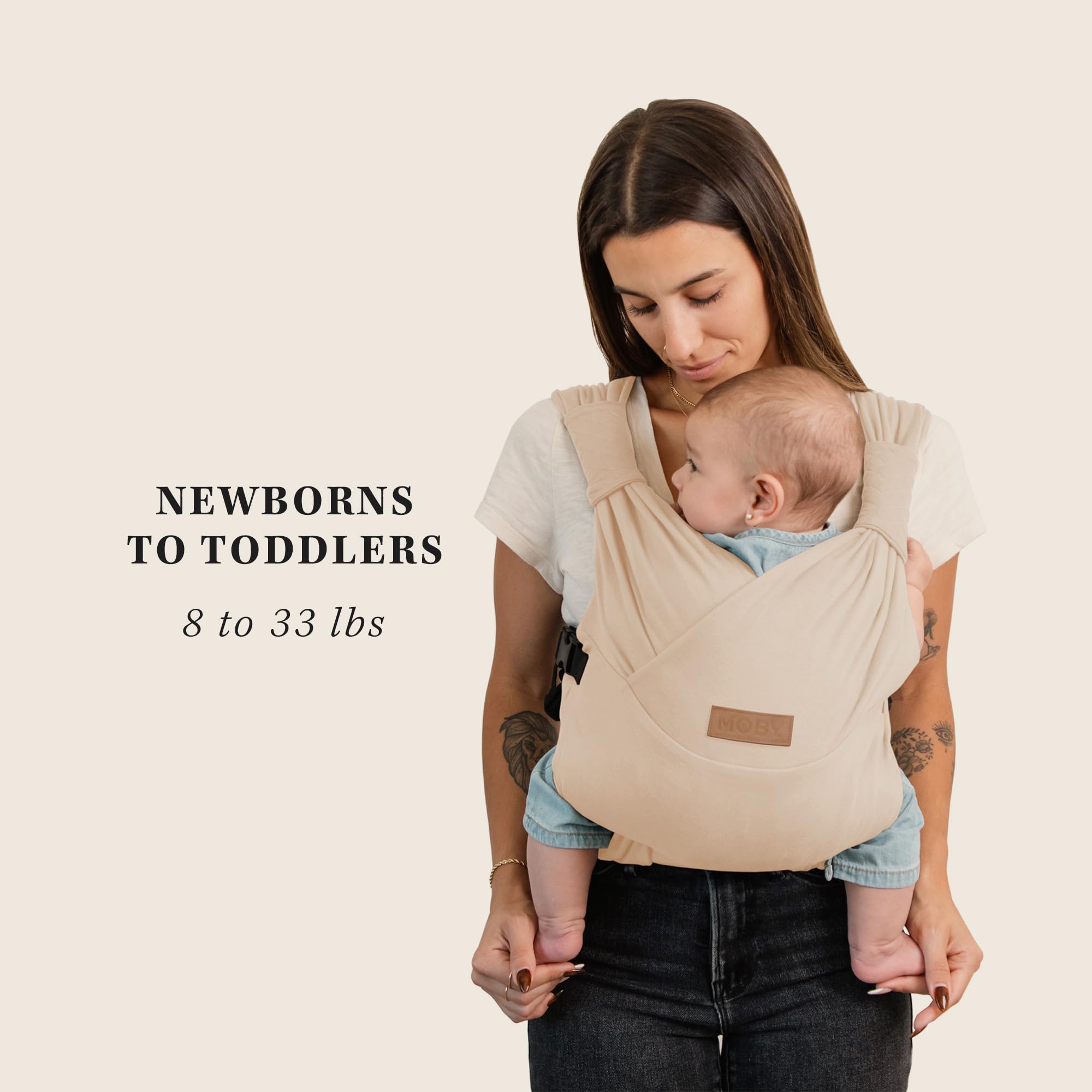 Moby Baby Duet Carrier with removable quilted drool pads for easy cleaning.