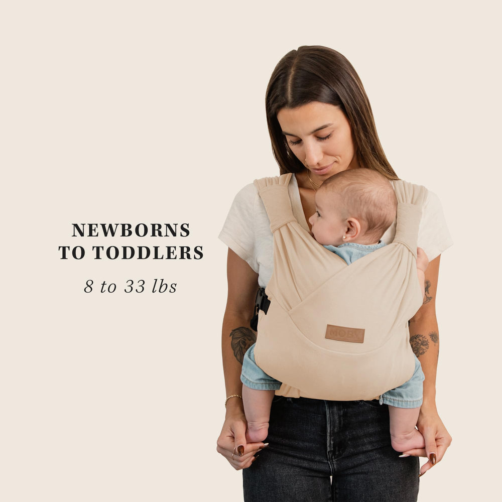 Moby Baby Duet Carrier with removable quilted drool pads for easy cleaning.