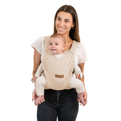 Moby Baby Duet Carrier worn in use for hands-free comfort with baby in view.